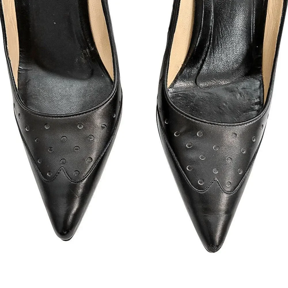 Gucci Interlocking G Black Leather Perforated Pumps Size 6 Womens High Heels - Picture 5 of 13